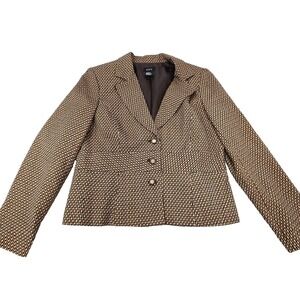 Y2K RQT Blazer Womens 12 Brown Houndstooth 3 Button Lined Career‎ Office Jacket